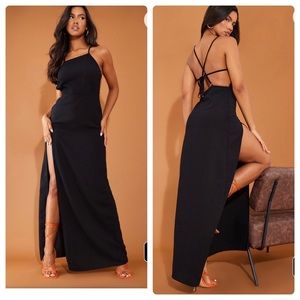 Pretty Little Thing Black Strappy Back Detail Chiffon Maxi Dress Size 4 NWT